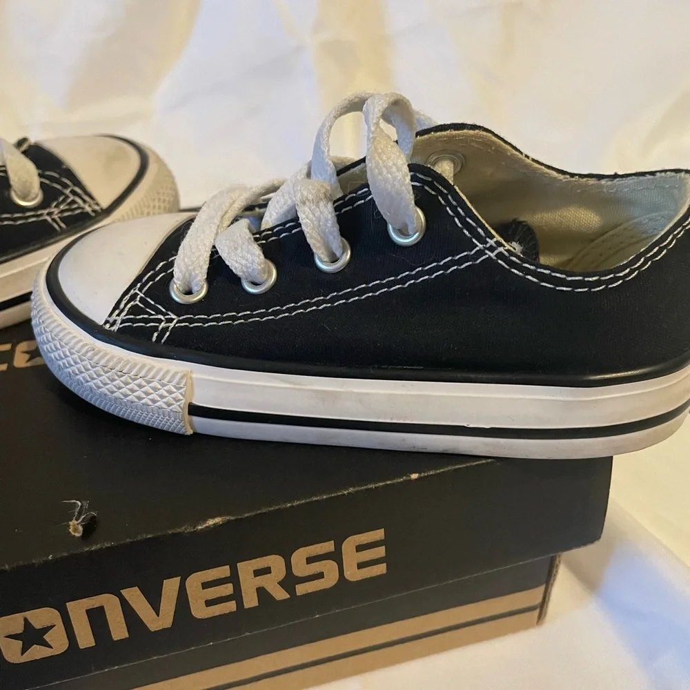 Converse Black Sneakers w/ Canvas Upper and White Rubber Toe Cap - Picture 11 of 12
